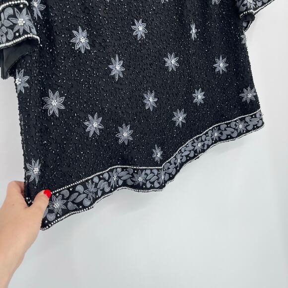 Cote d Azur Silk Beaded Flower Old Money Black Y2K Blouse Country Women’s 3X - Picture 4 of 10
